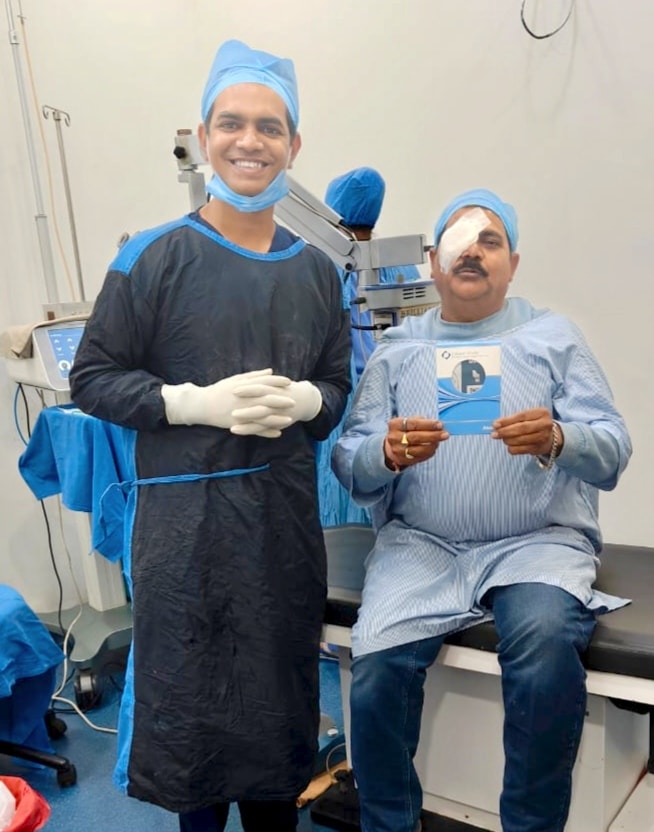Dr. Vishwakarma with cataract surgery patient after successful procedure