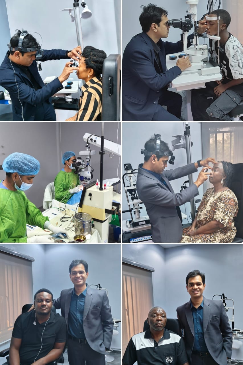 Dr. Prateek Vishwakarma with international retina surgery patients — March 2026